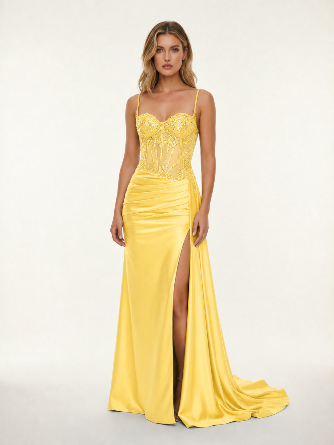 Fine shoulder-boned sequined halter dress