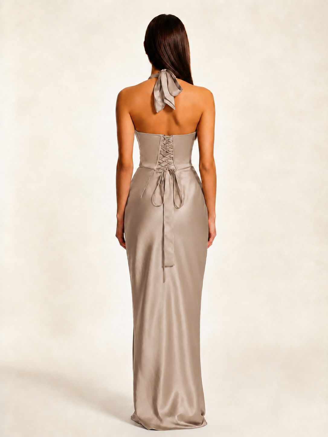 Deep V Satin Mermaid Lace-Up Back Formal Dress