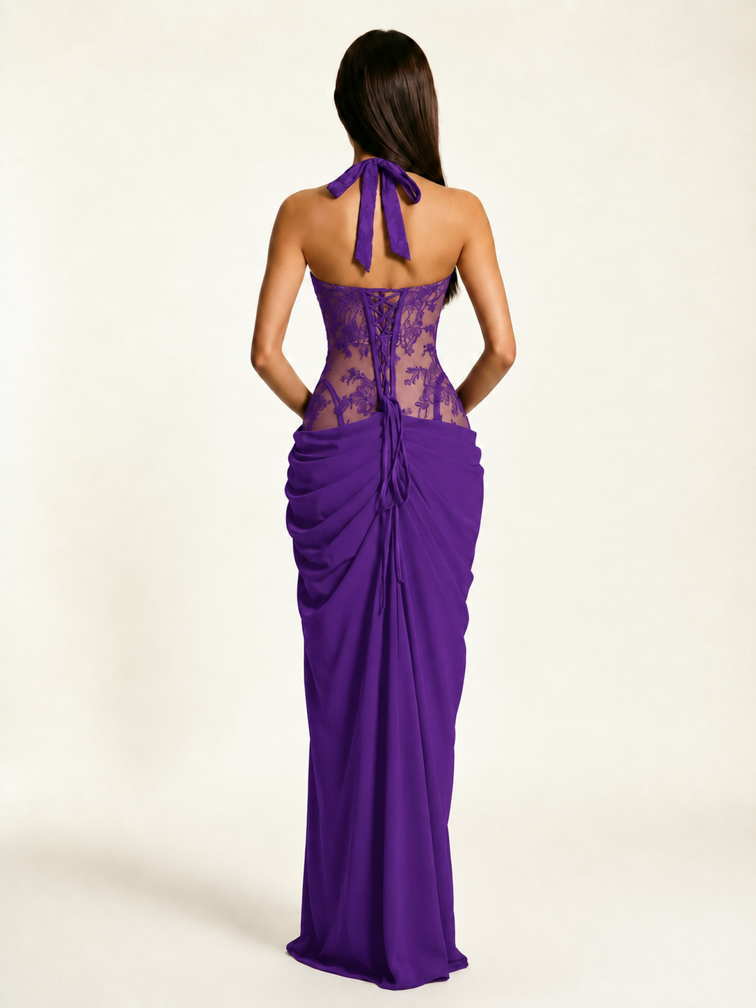 Lace Corset Halter High Slit Formal Dress