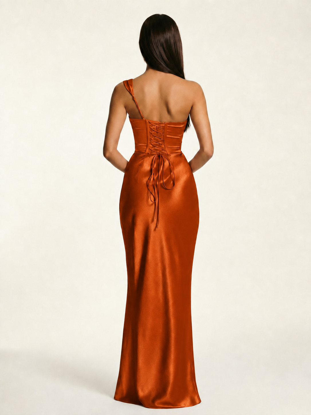 Single-shoulder satin back strap design formal dress