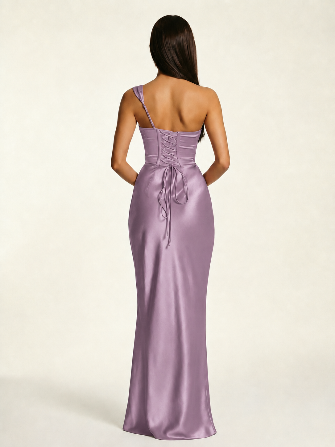 Single-shoulder satin back strap design formal dress