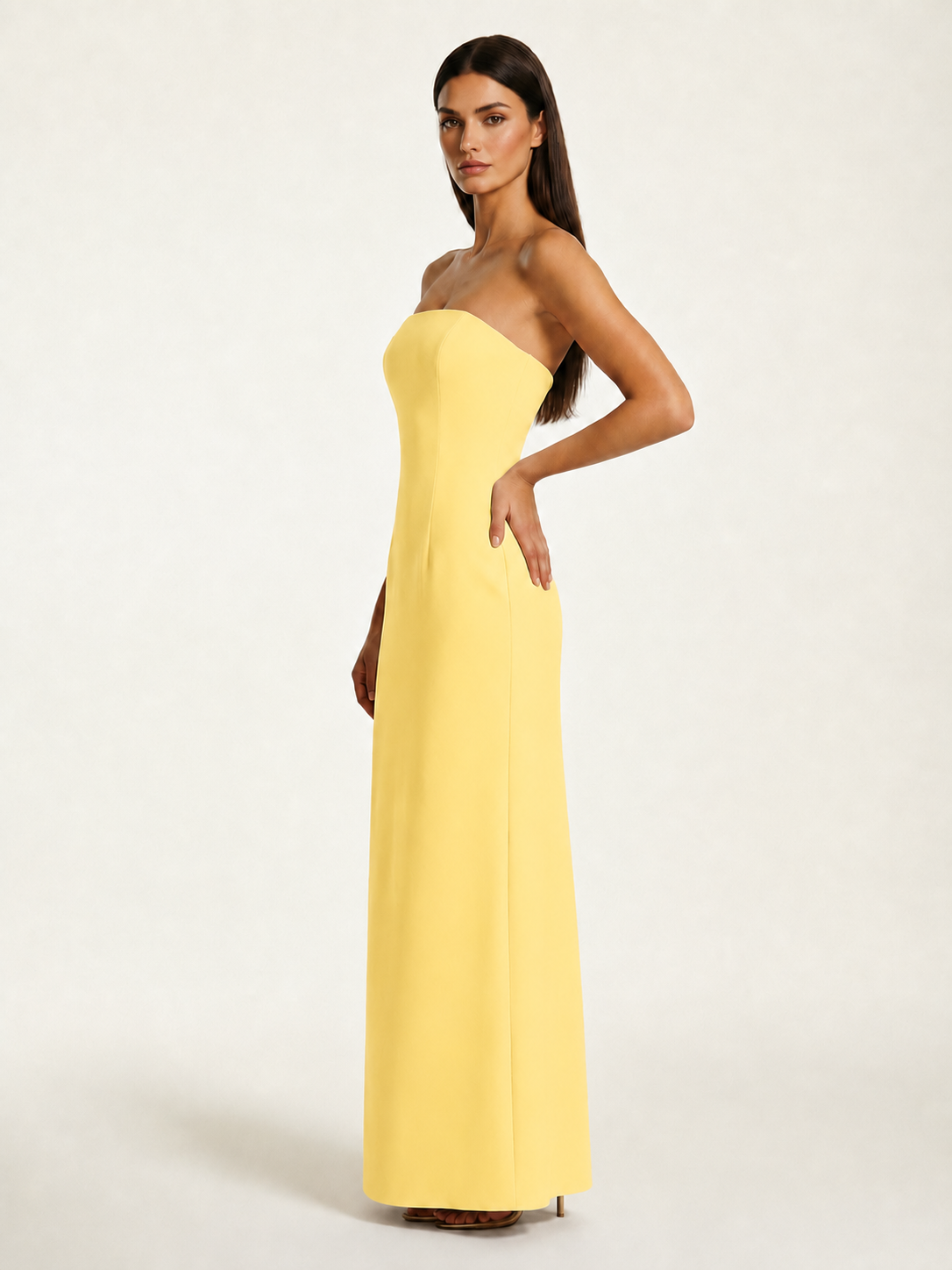 Strapless Lace-Up Back Floor-Length Formal Dress