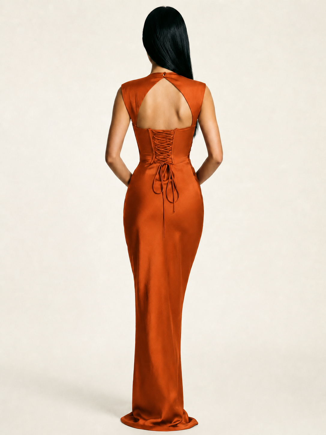 Sleeveless Draped Satin Mermaid Cutout Back Formal Dress