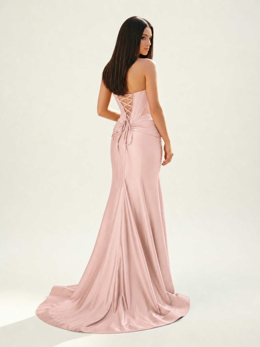 Strapless Corset Satin High Slit Mermaid Gown
