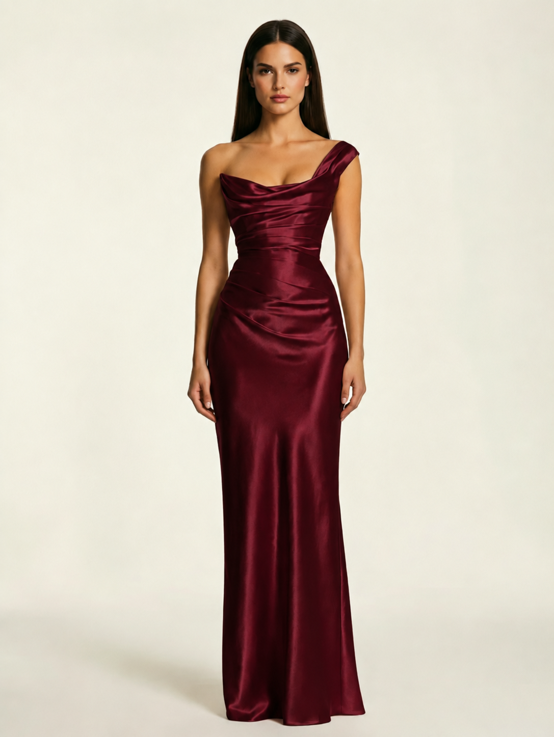 Single-shoulder satin back strap design formal dress