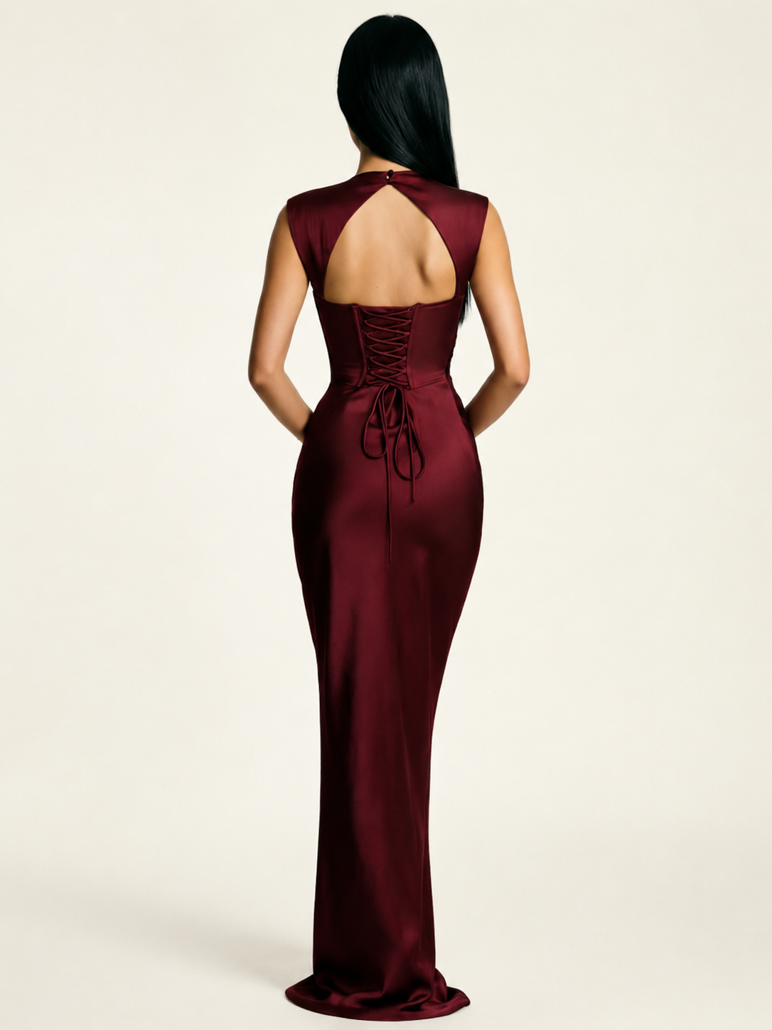 Sleeveless Draped Satin Mermaid Cutout Back Formal Dress