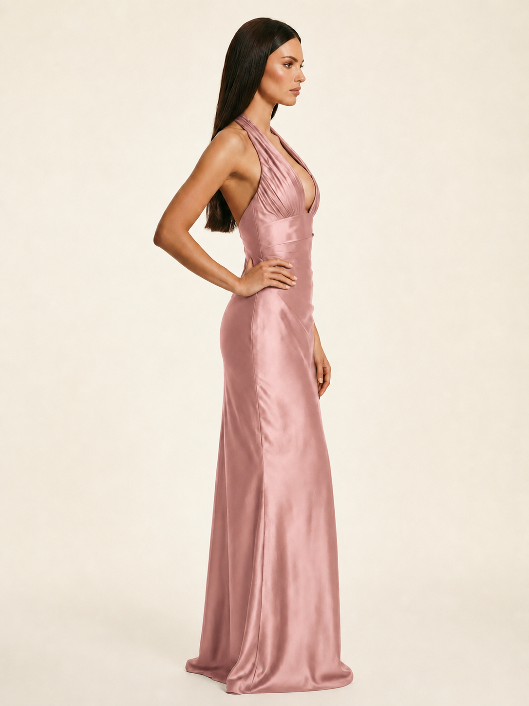 Deep V Satin Mermaid Lace-Up Back Formal Dress