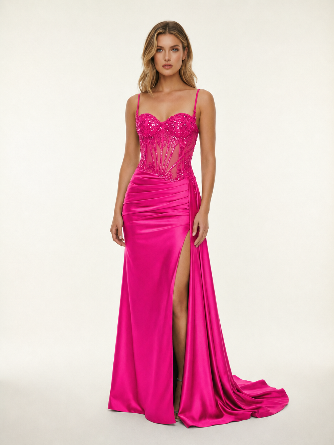 Fine shoulder-boned sequined halter dress