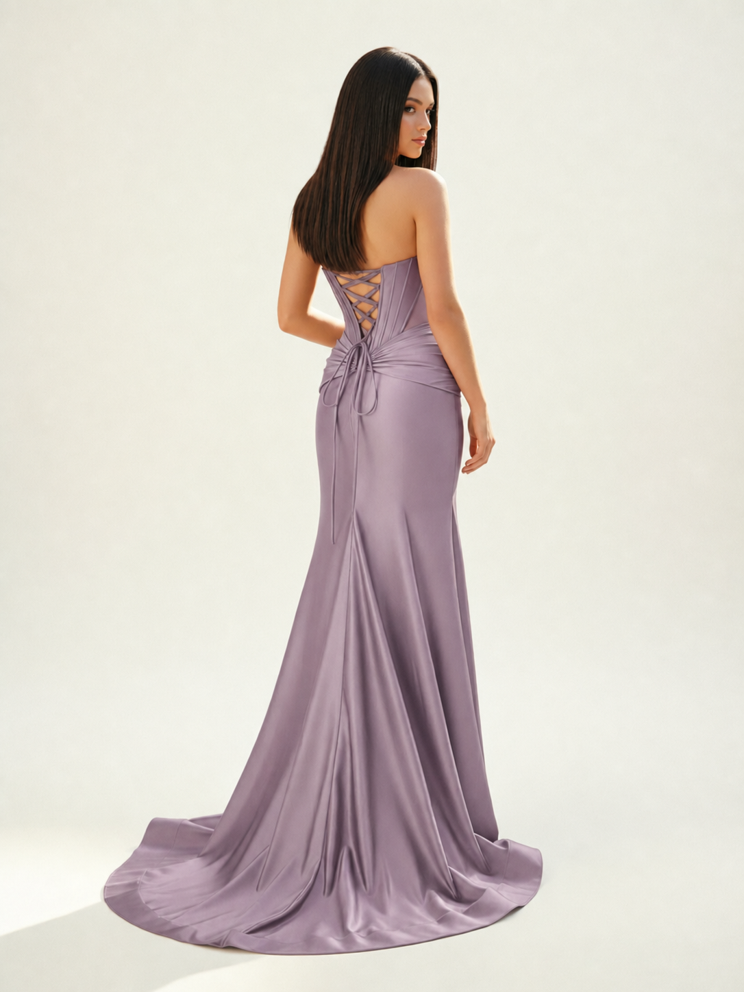 Strapless Corset Satin High Slit Mermaid Gown
