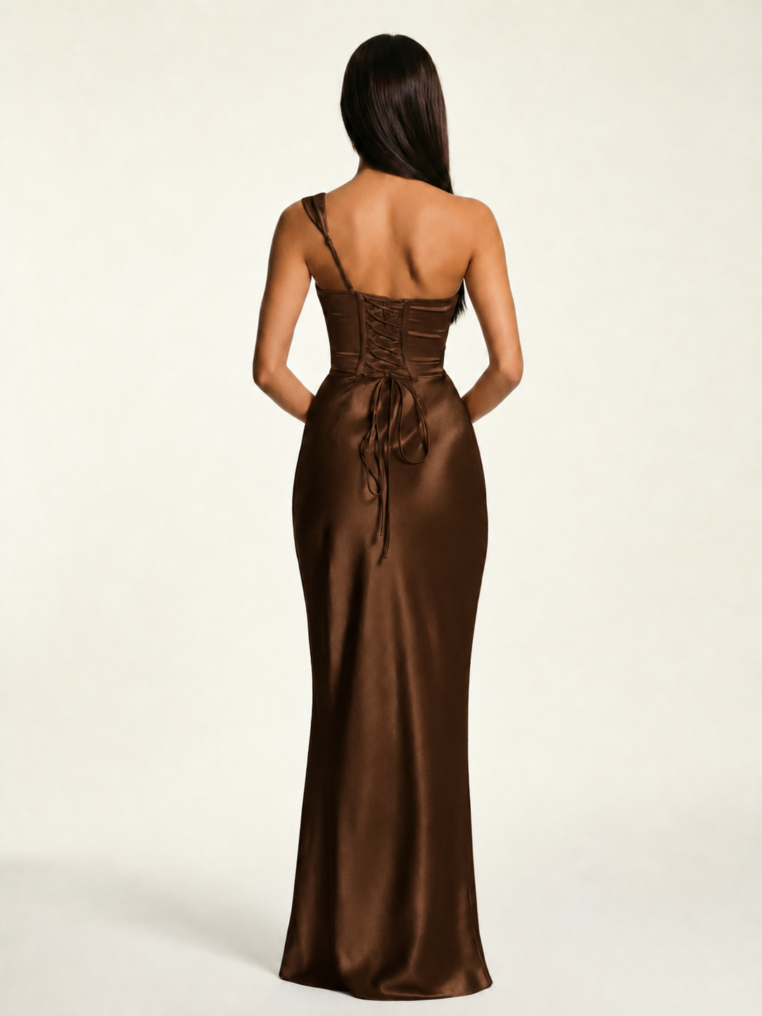 Single-shoulder satin back strap design formal dress