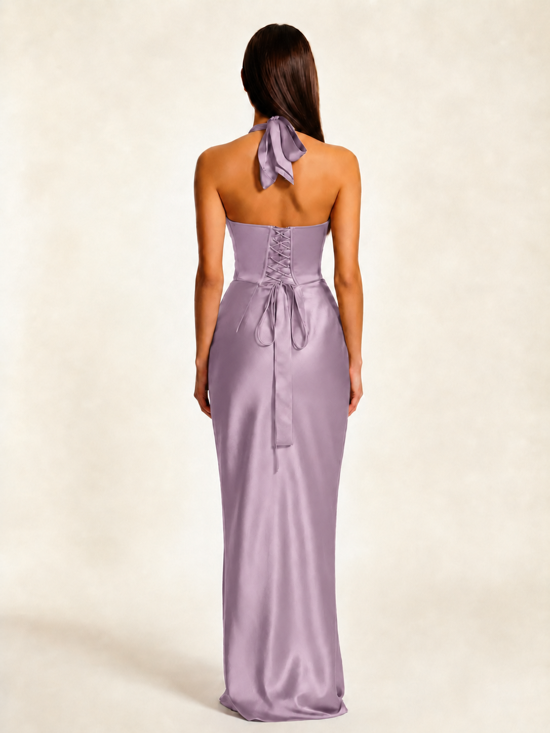Deep V Satin Mermaid Lace-Up Back Formal Dress
