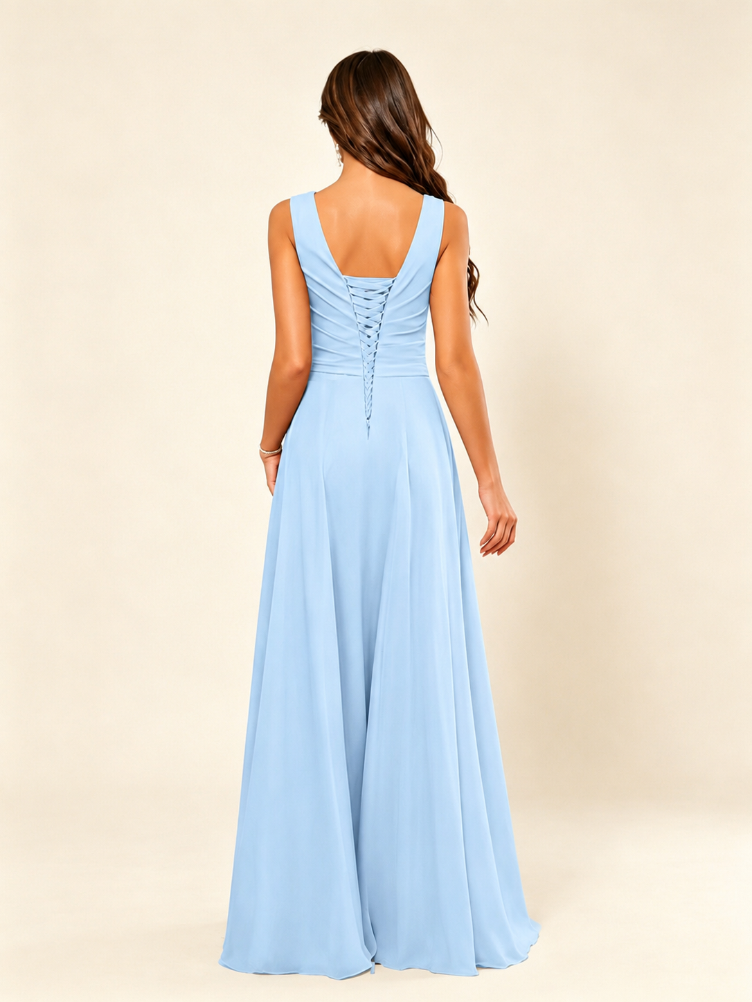 V Neck Sleeveless Chiffon Bridesmaid Dress