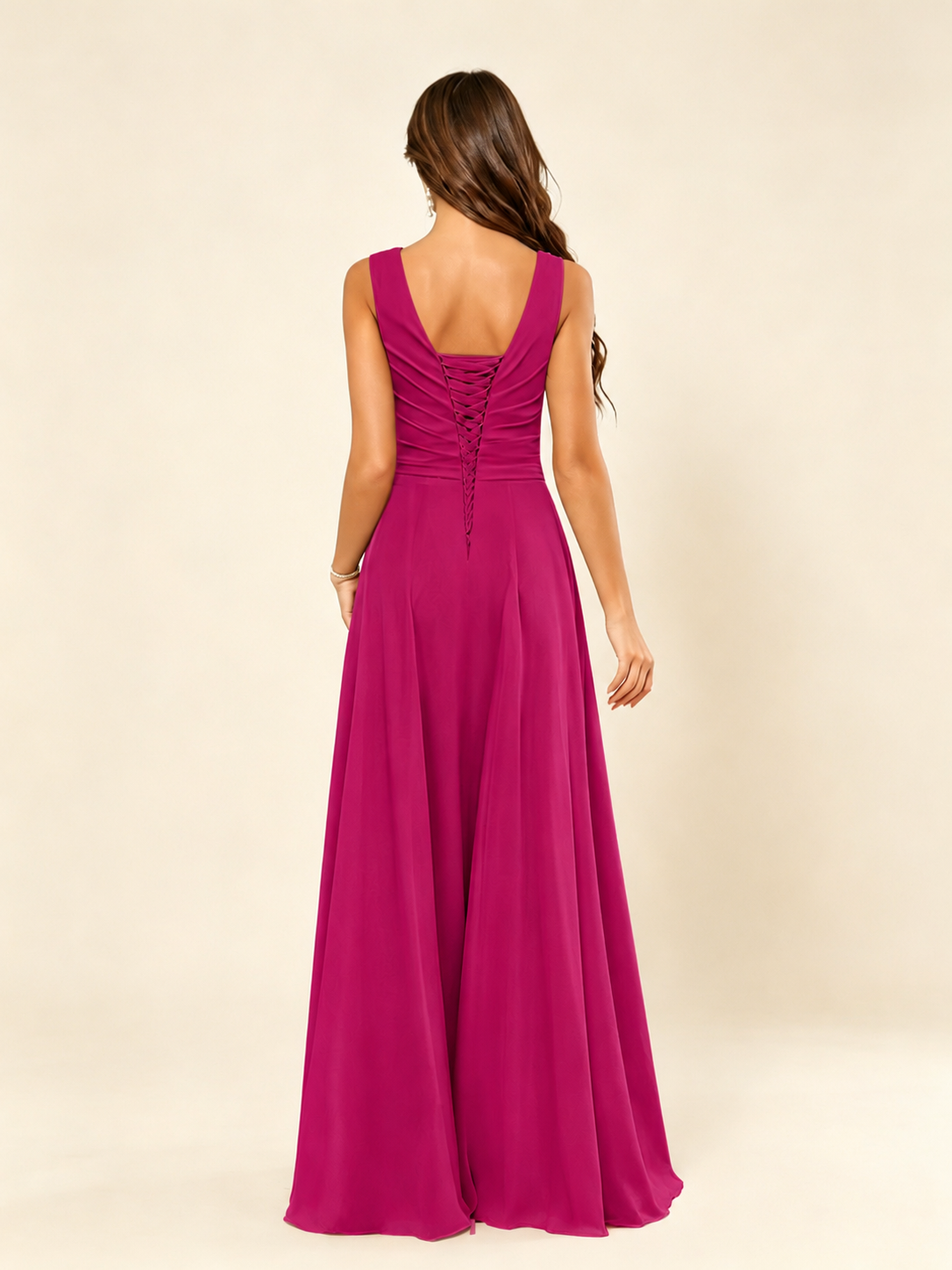 V Neck Sleeveless Chiffon Bridesmaid Dress