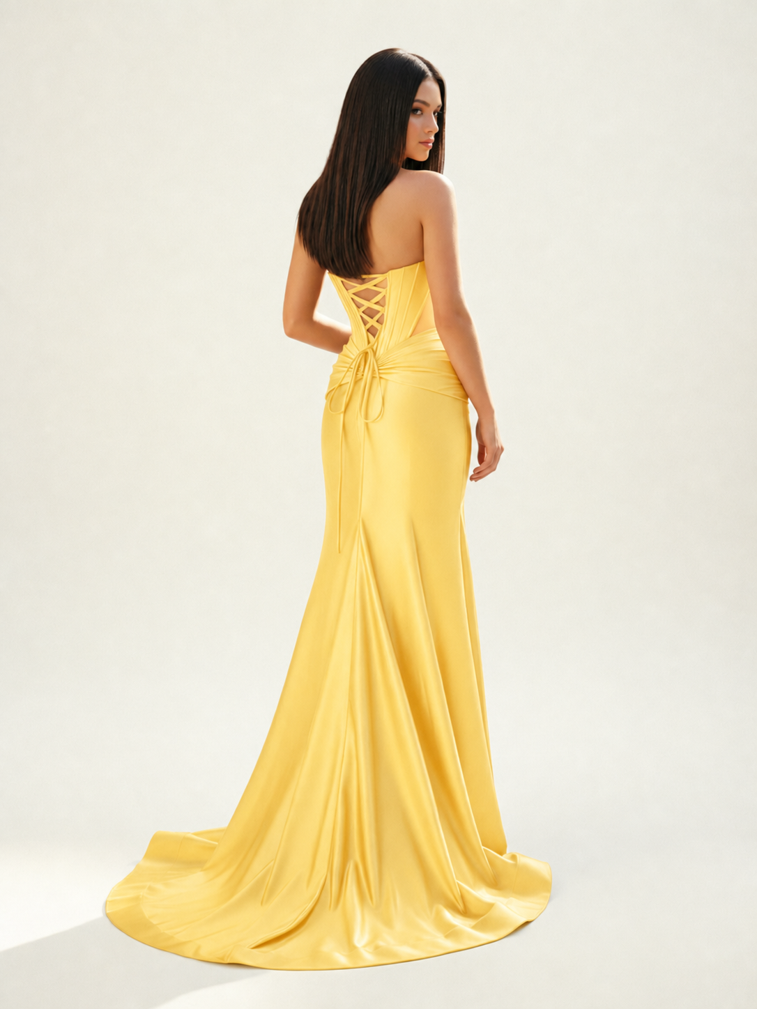 Strapless Corset Satin High Slit Mermaid Gown