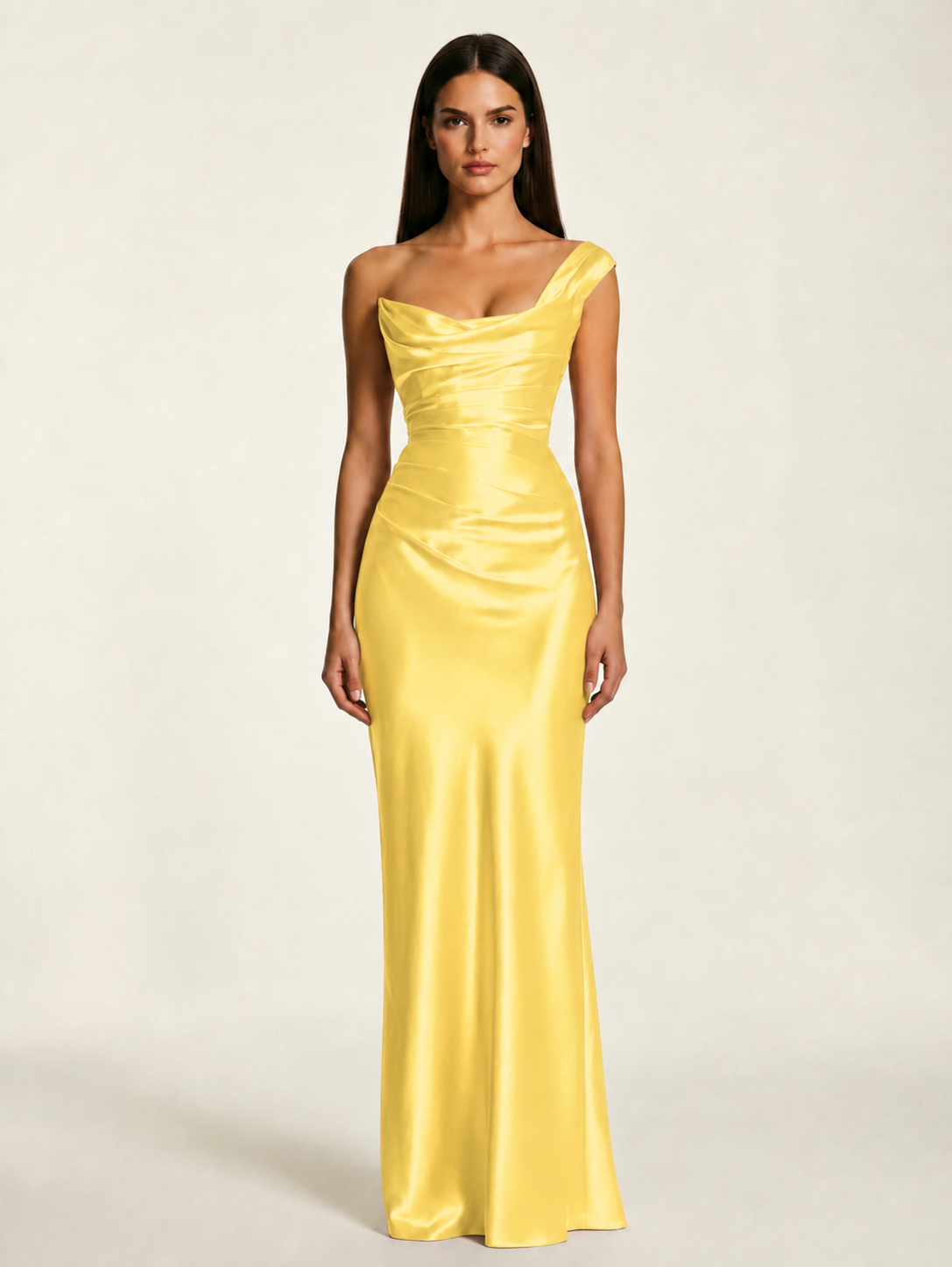 Single-shoulder satin back strap design formal dress