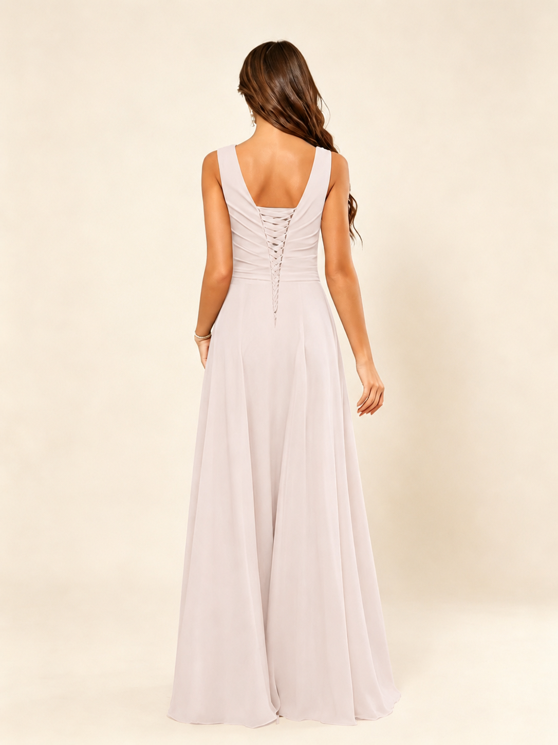 V Neck Sleeveless Chiffon Bridesmaid Dress