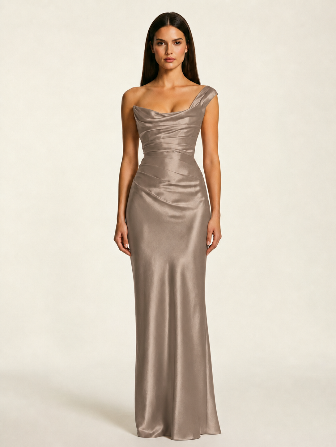 Single-shoulder satin back strap design formal dress