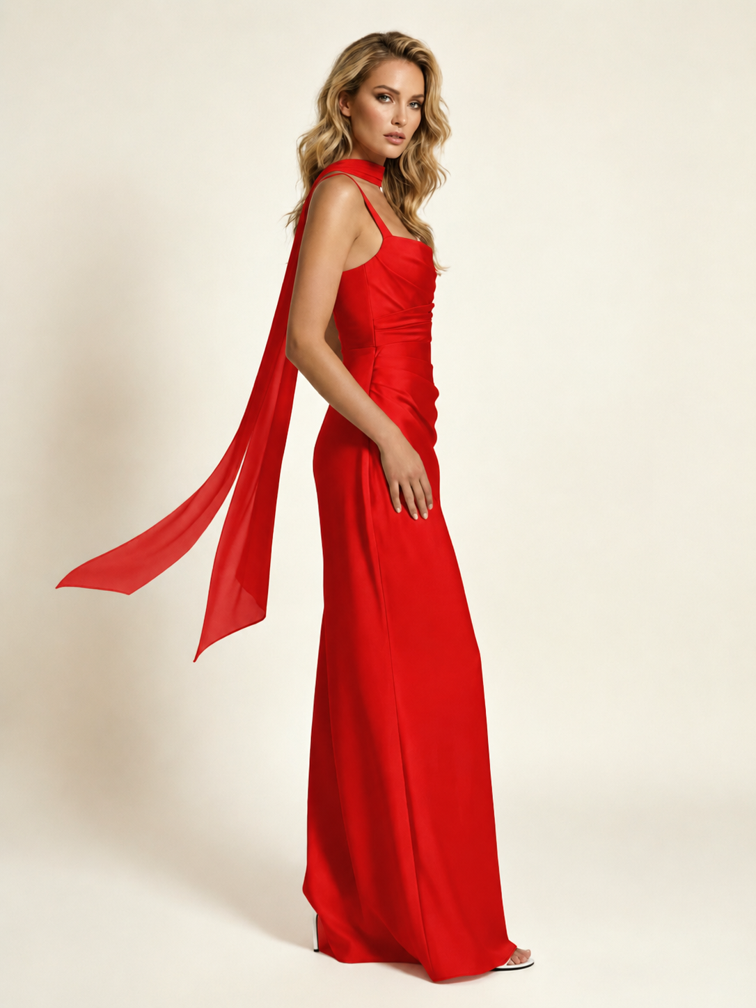 Satin Square Neck Mermaid Maxi Gown with Choker Strap