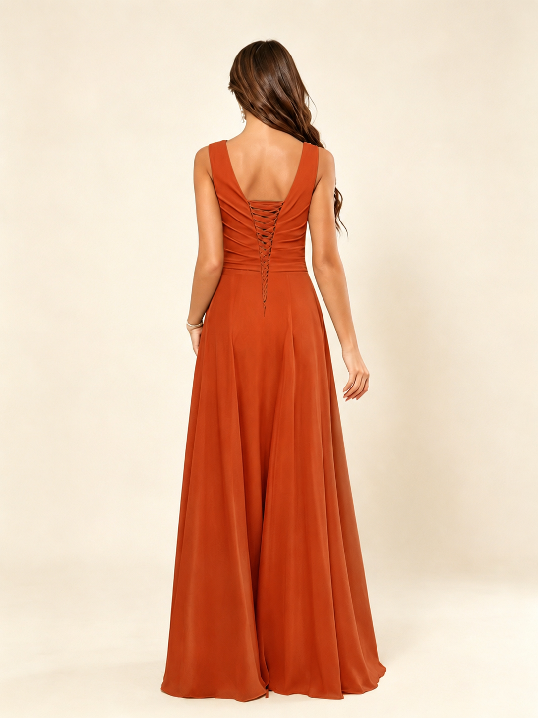 V Neck Sleeveless Chiffon Bridesmaid Dress