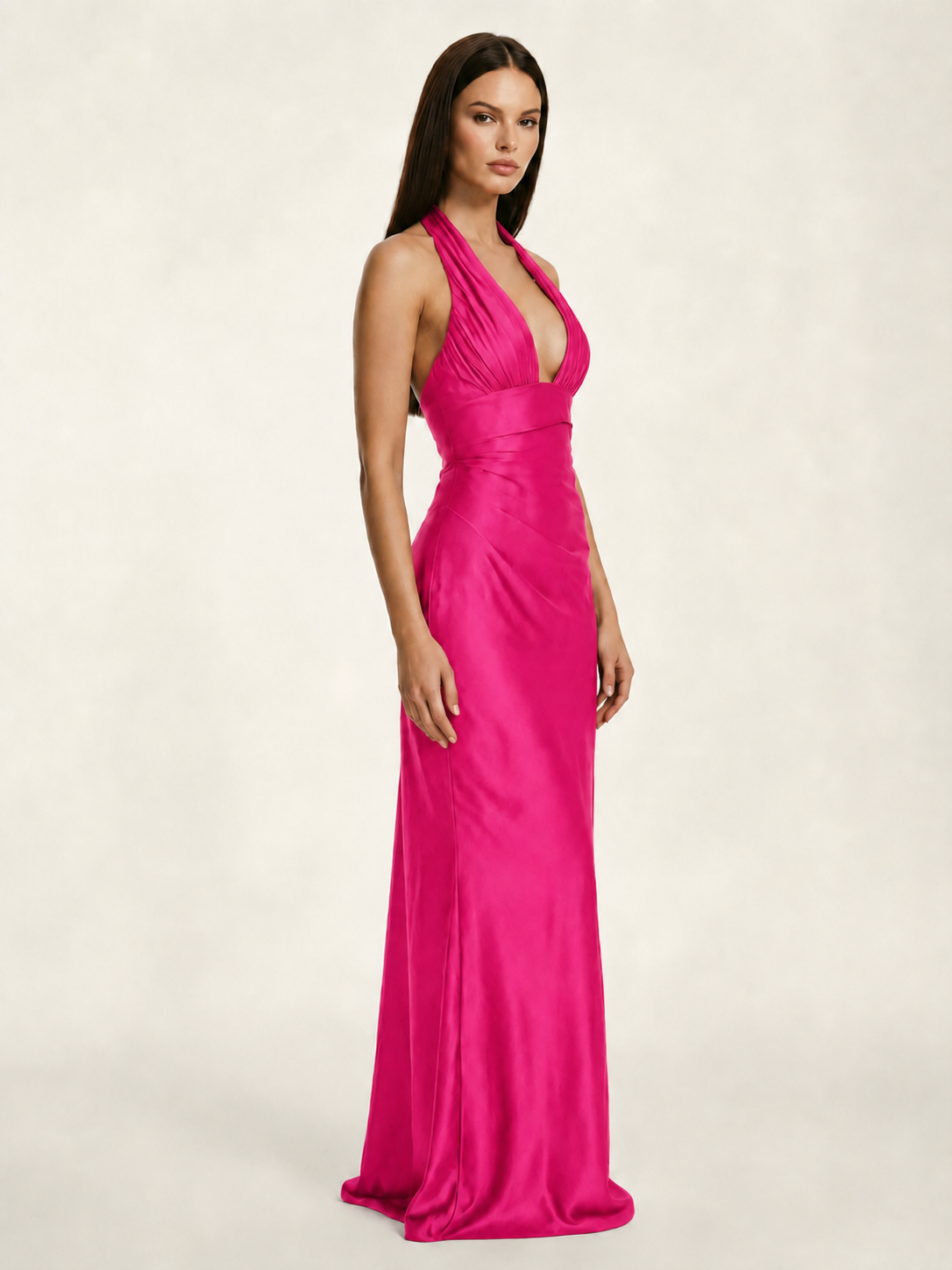 Deep V Satin Mermaid Lace-Up Back Formal Dress