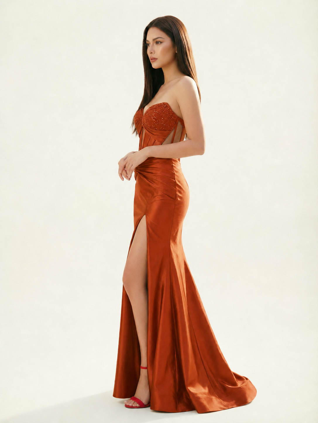 Strapless Corset Satin High Slit Mermaid Gown
