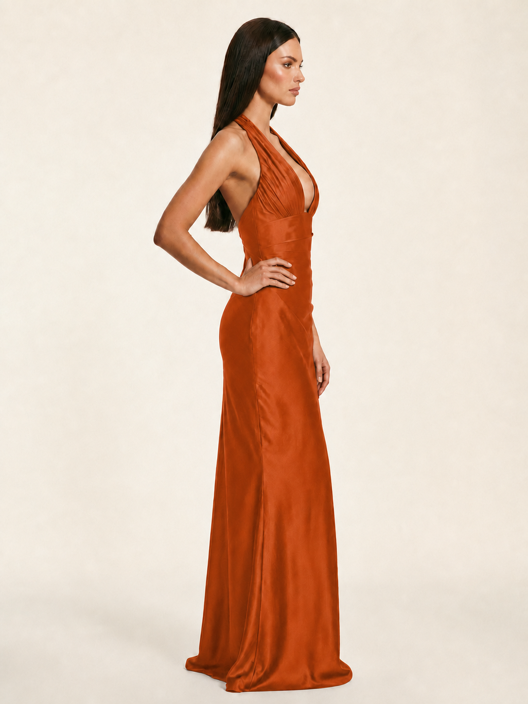 Deep V Satin Mermaid Lace-Up Back Formal Dress