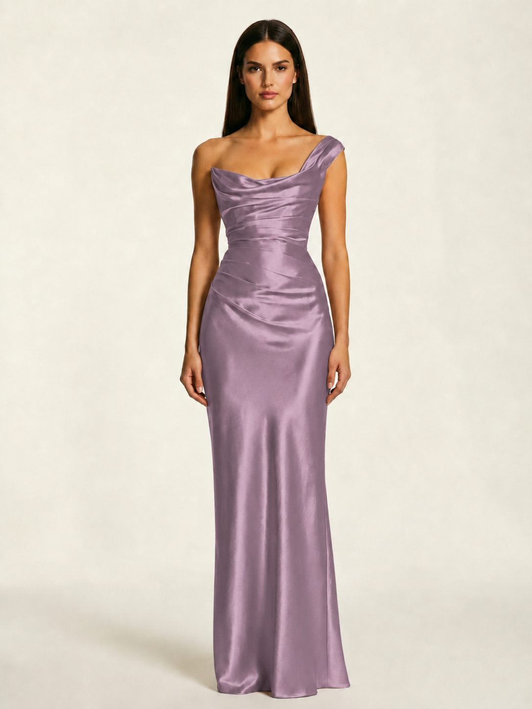 Single-shoulder satin back strap design formal dress