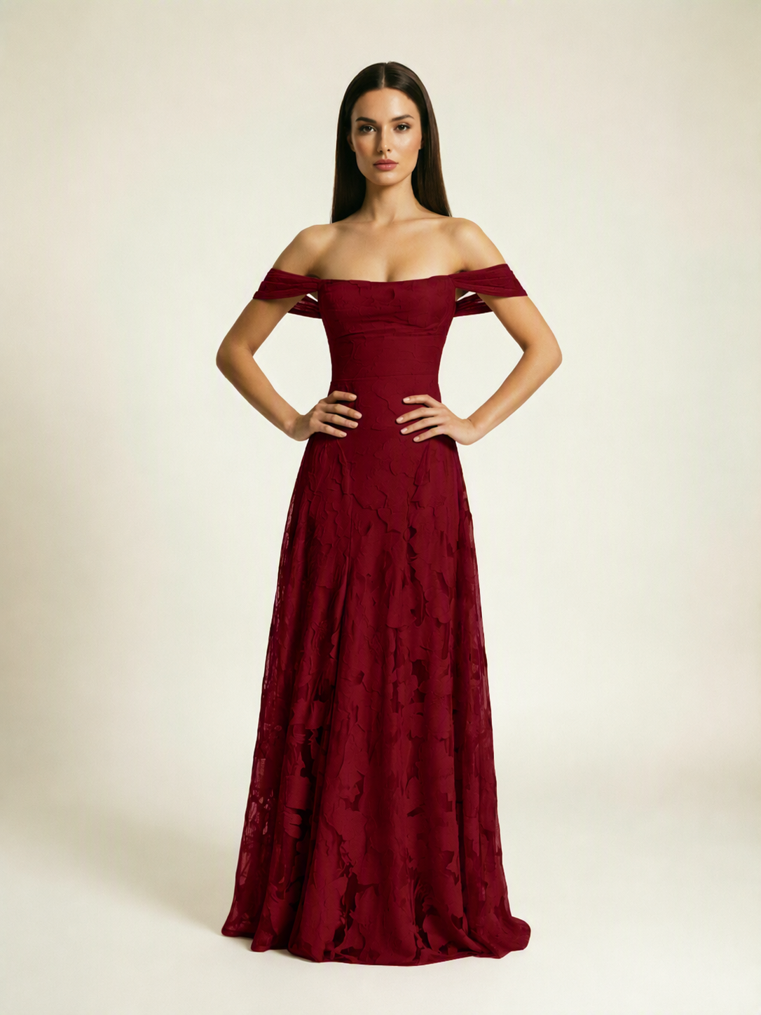 Off-the-Shoulder Floral Lace A-Line