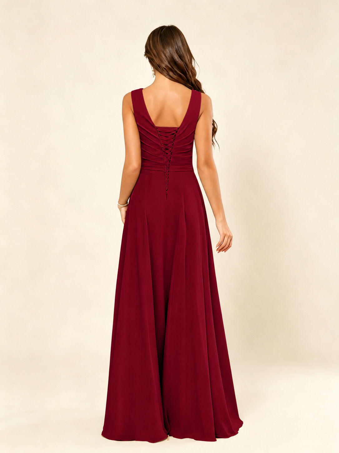 V Neck Sleeveless Chiffon Bridesmaid Dress
