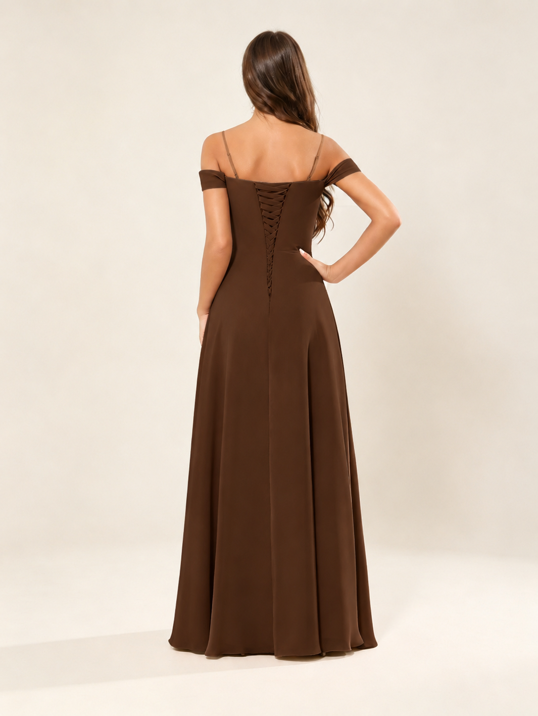 Off shoulder chiffon bridesmaid dress with high slit ruffle