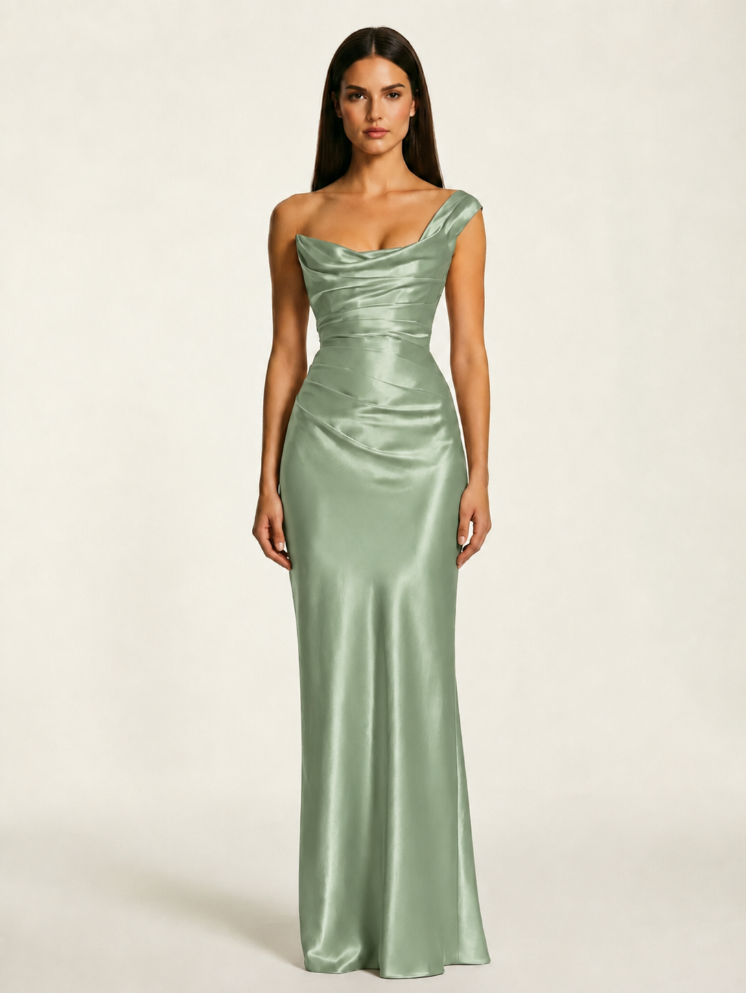 Single-shoulder satin back strap design formal dress