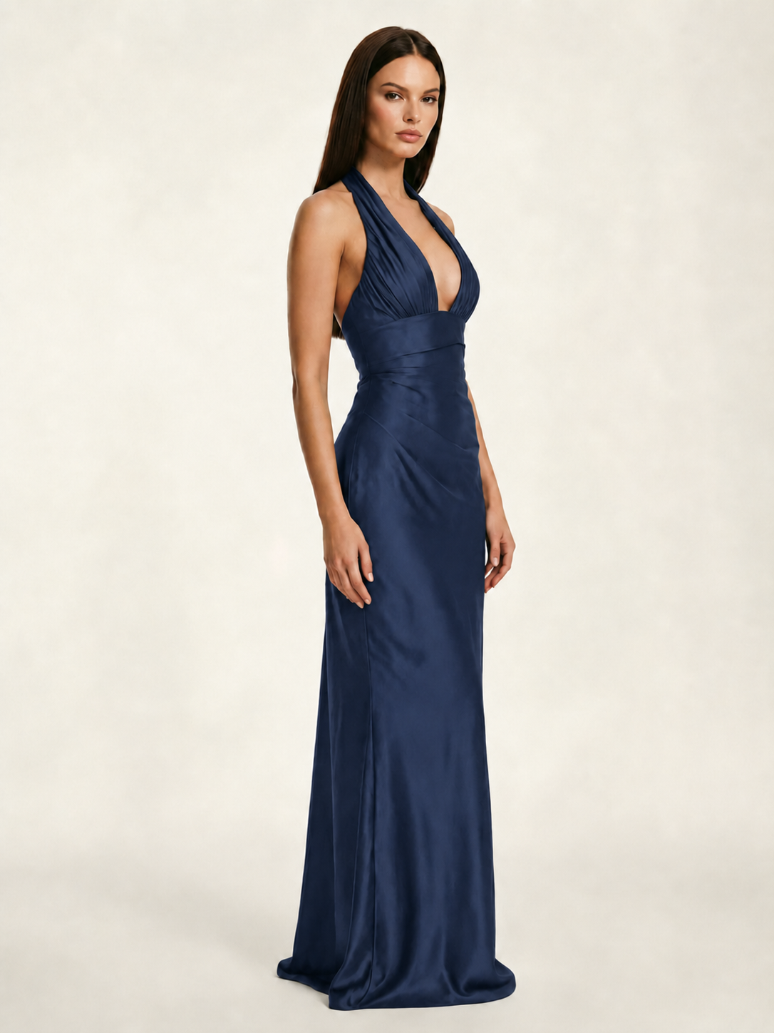 Deep V Satin Mermaid Lace-Up Back Formal Dress