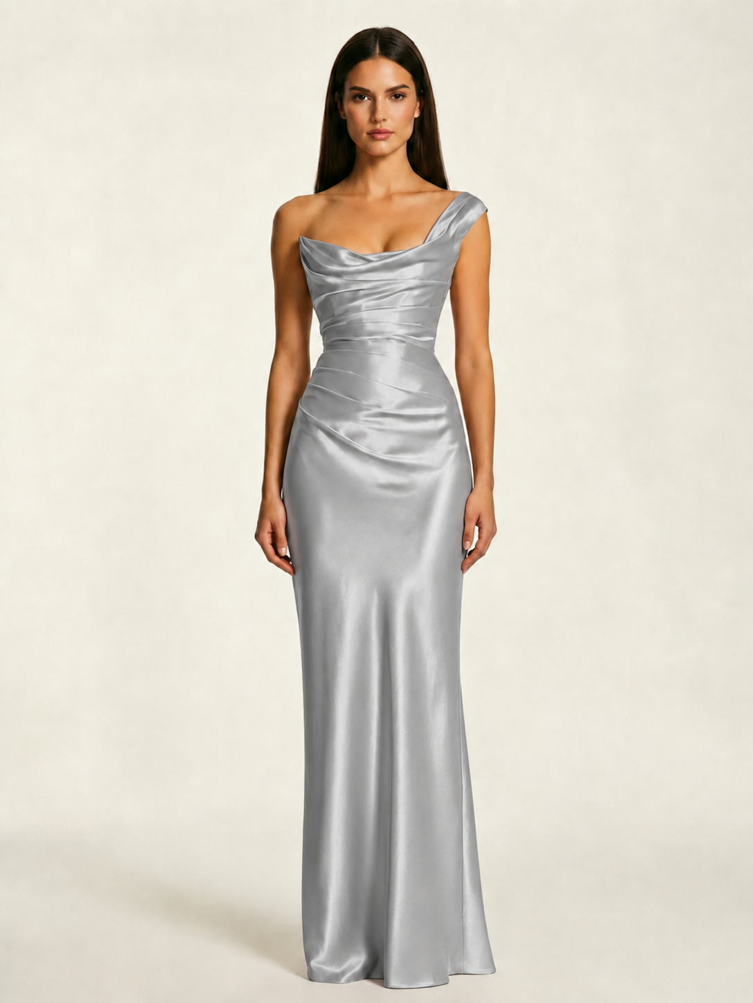 Single-shoulder satin back strap design formal dress