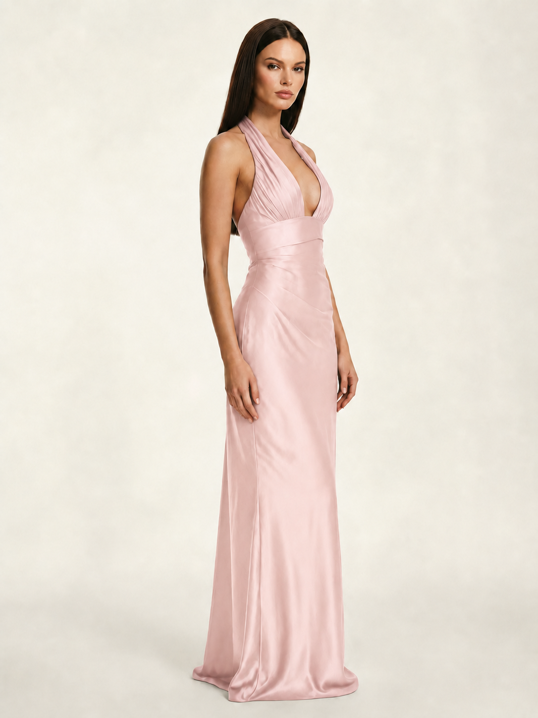 Deep V Satin Mermaid Lace-Up Back Formal Dress