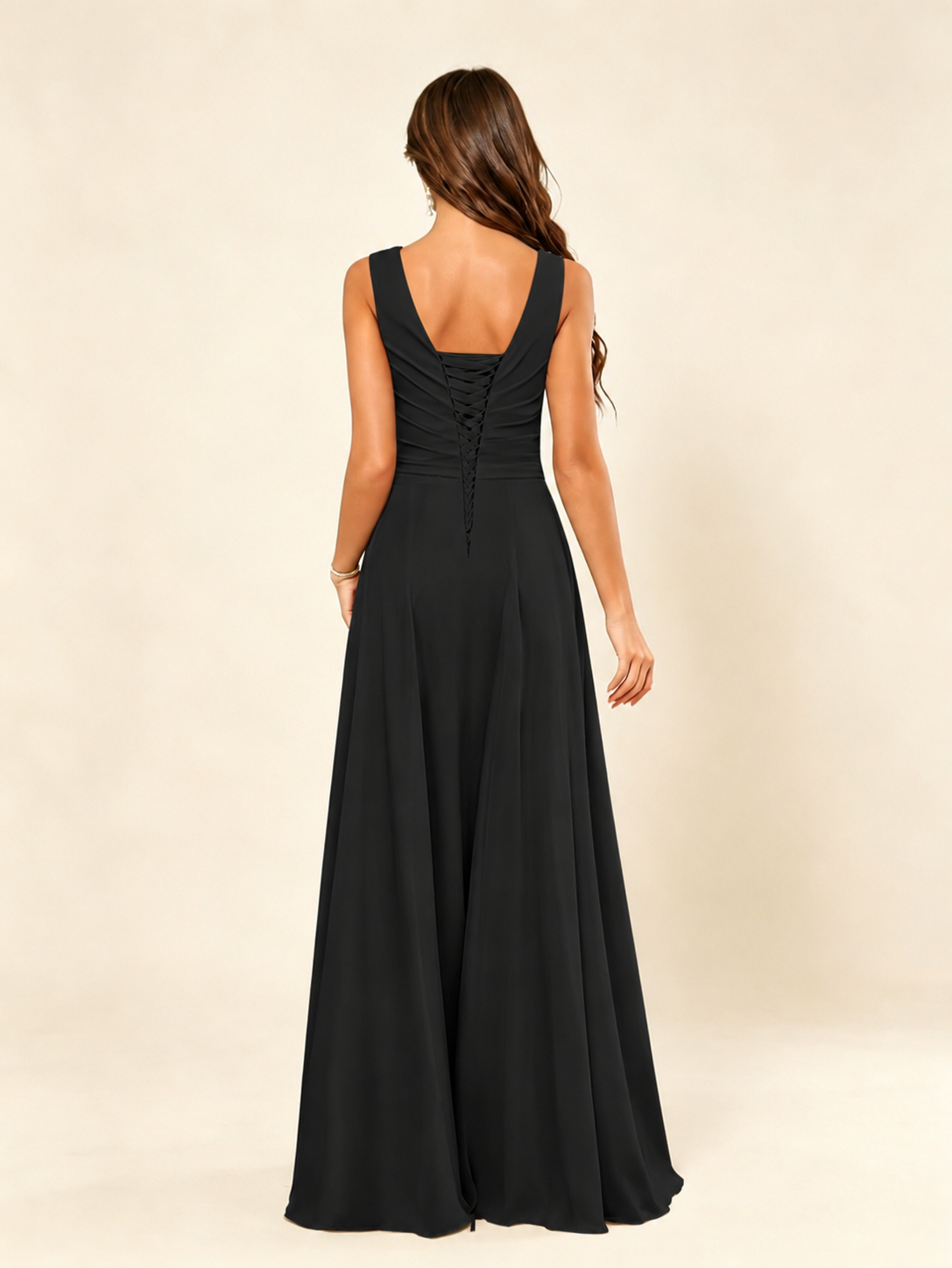 V Neck Sleeveless Chiffon Bridesmaid Dress