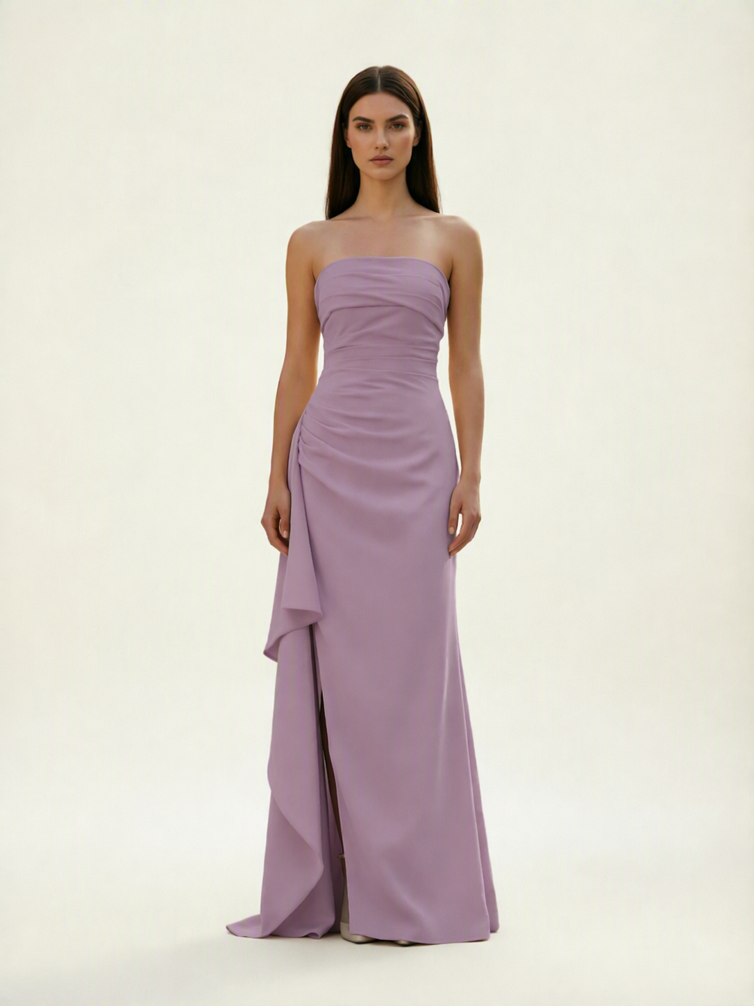 Strapless Mermaid Formal Gown with Side Slit & Draped Detail