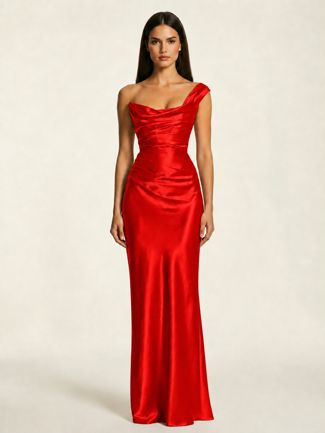 Single-shoulder satin back strap design formal dress