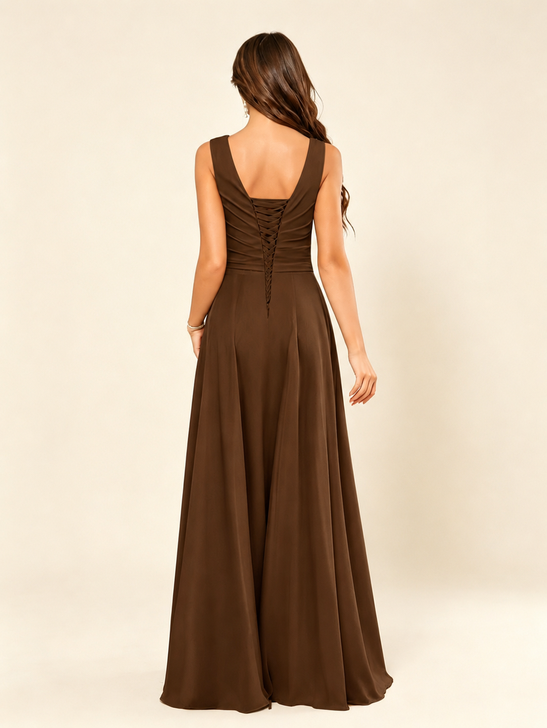 V Neck Sleeveless Chiffon Bridesmaid Dress