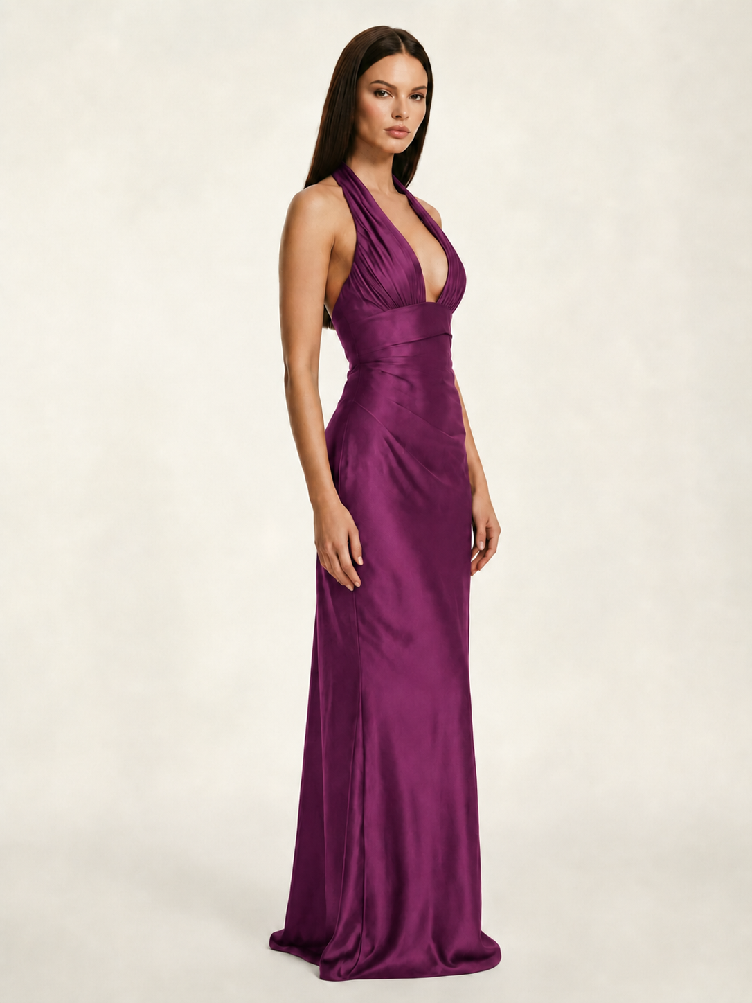 Deep V Satin Mermaid Lace-Up Back Formal Dress