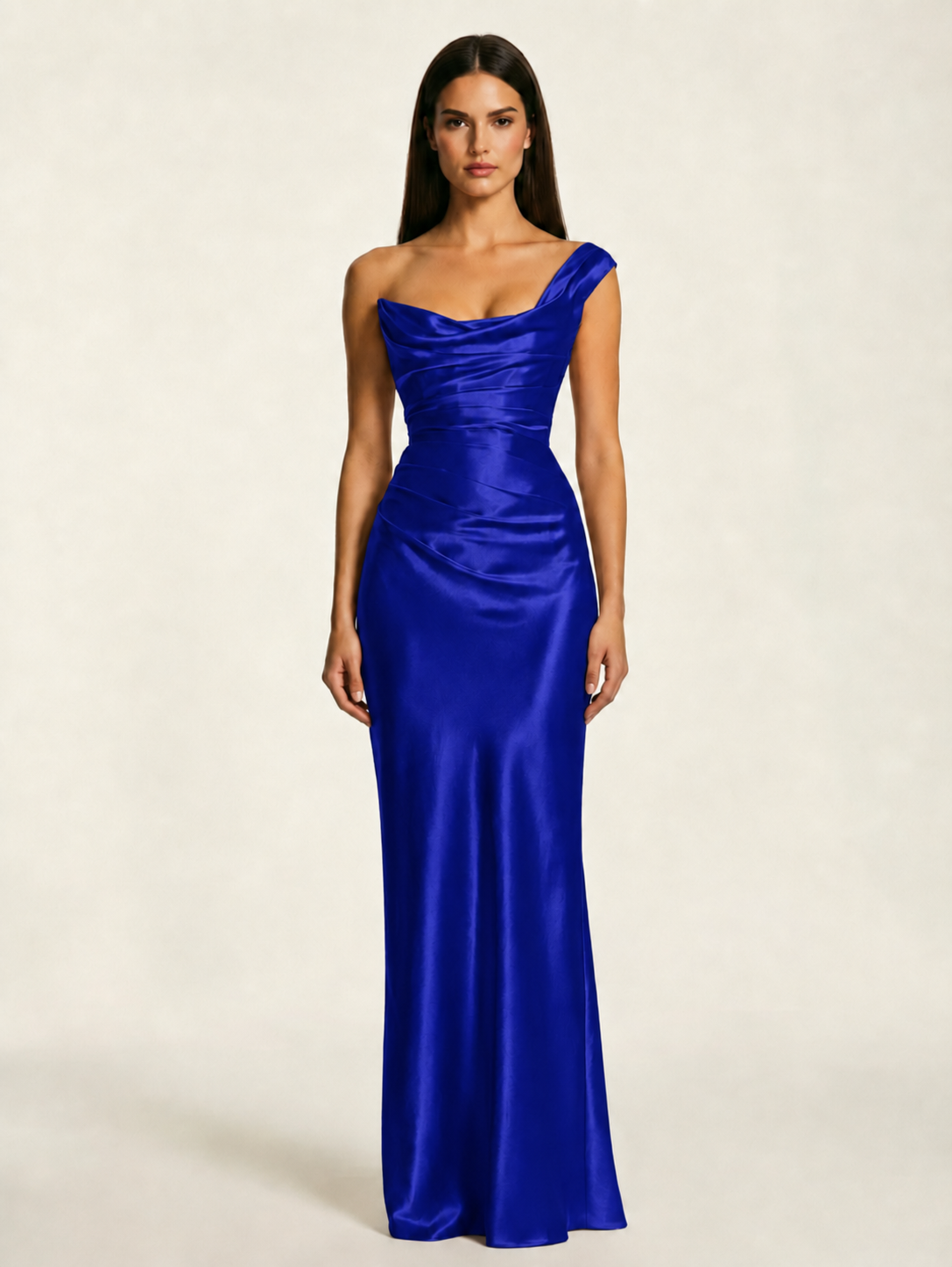 Single-shoulder satin back strap design formal dress