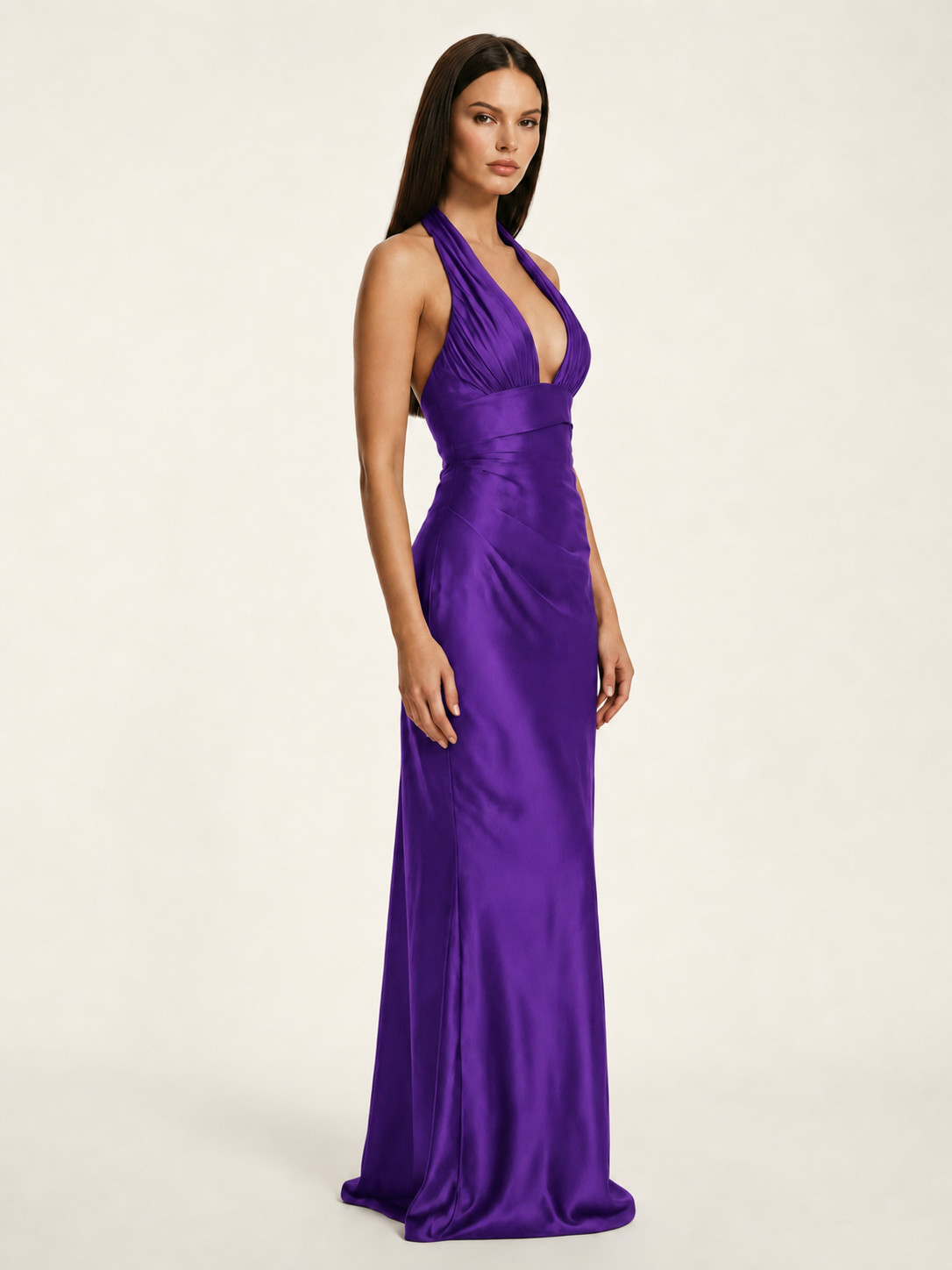 Deep V Satin Mermaid Lace-Up Back Formal Dress