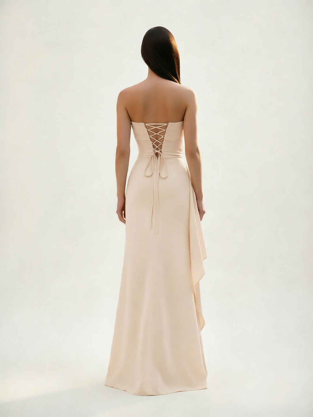 Strapless Mermaid Formal Gown with Side Slit & Draped Detail