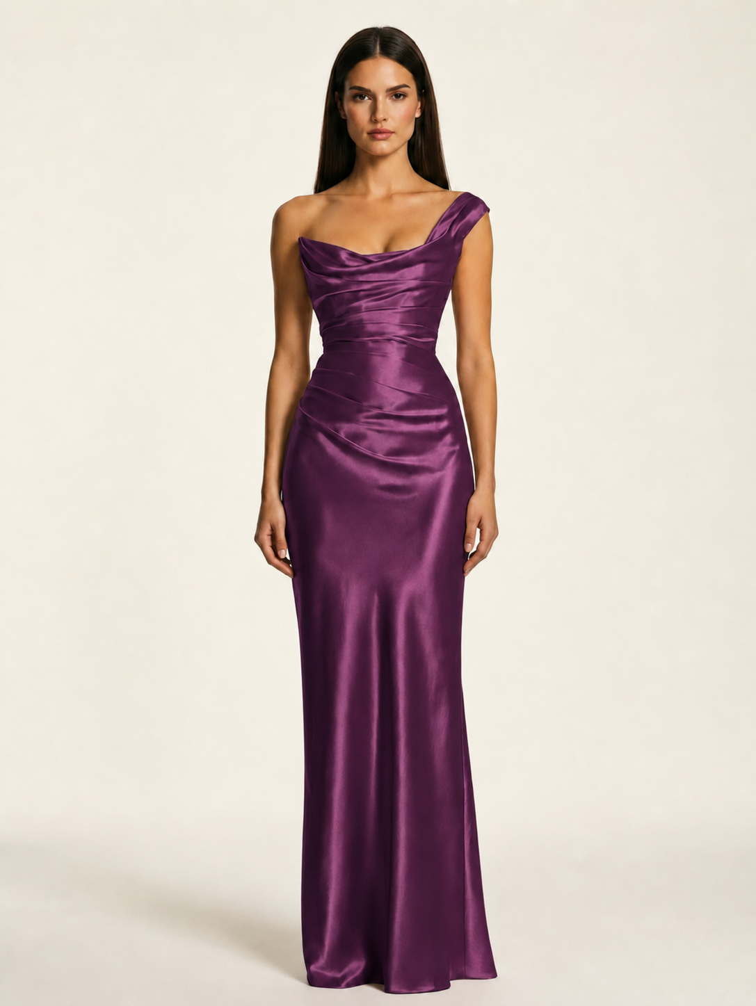 Single-shoulder satin back strap design formal dress