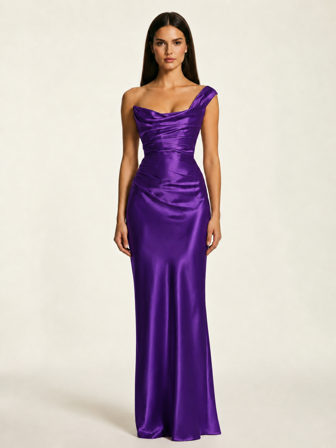 Single-shoulder satin back strap design formal dress