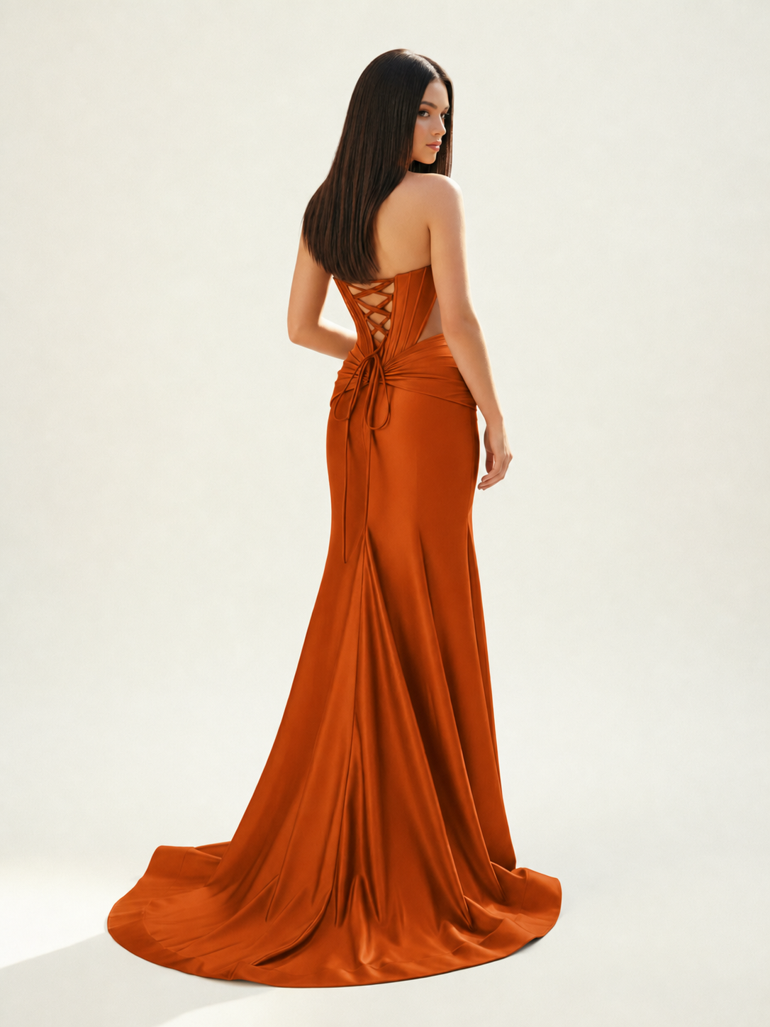 Strapless Corset Satin High Slit Mermaid Gown