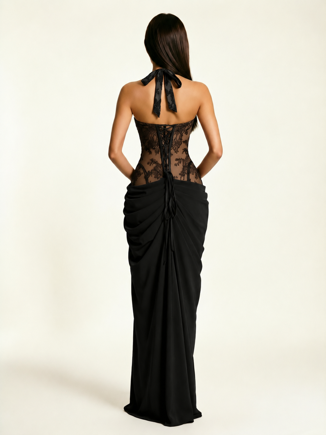 Lace Corset Halter High Slit Formal Dress
