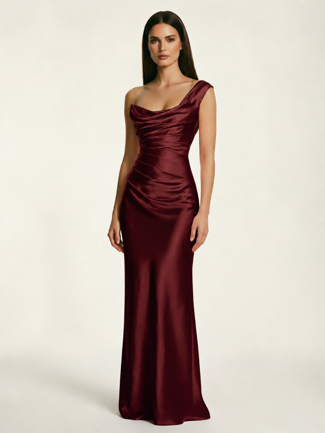 Single-shoulder satin back strap design formal dress