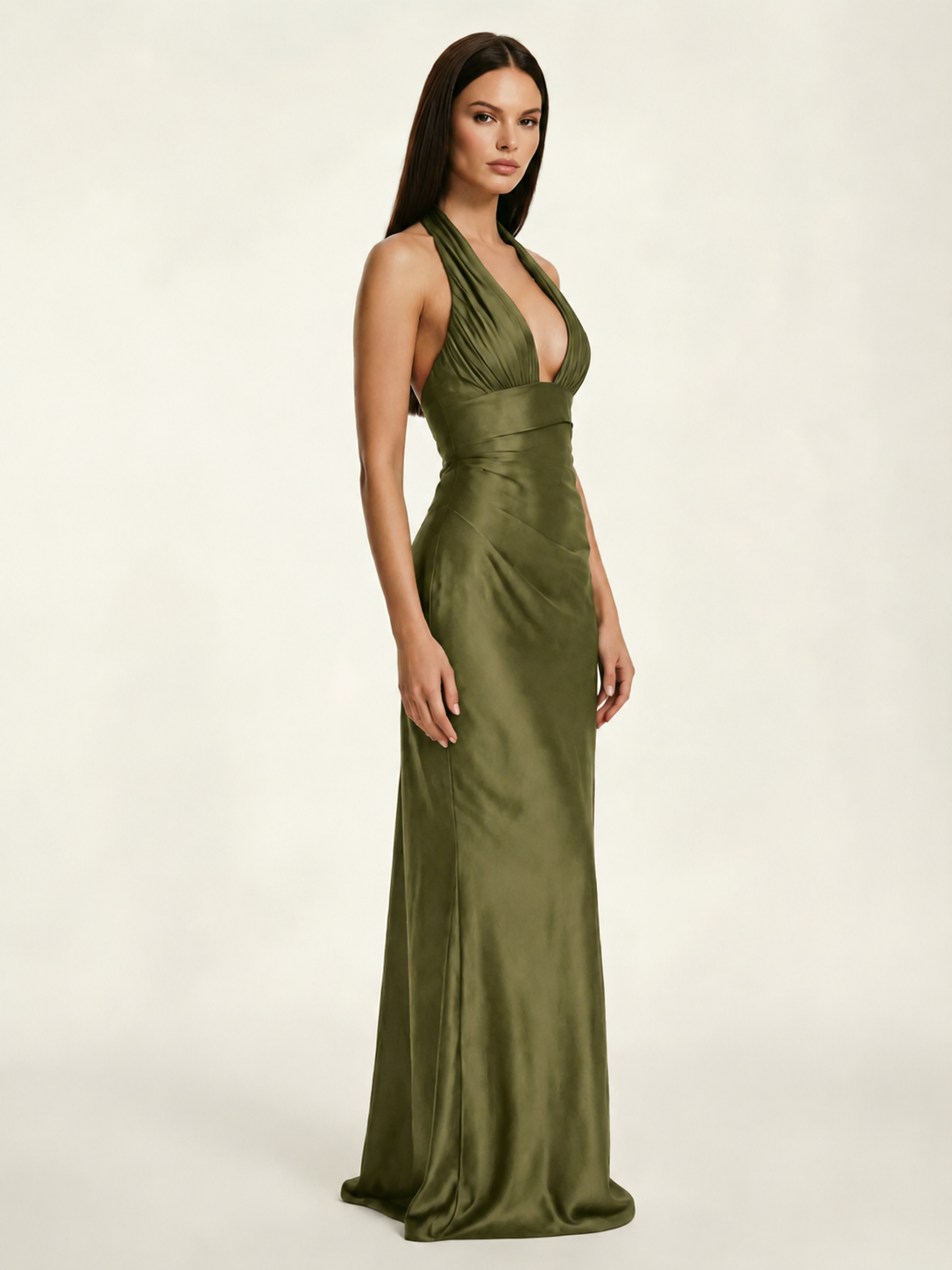 Deep V Satin Mermaid Lace-Up Back Formal Dress