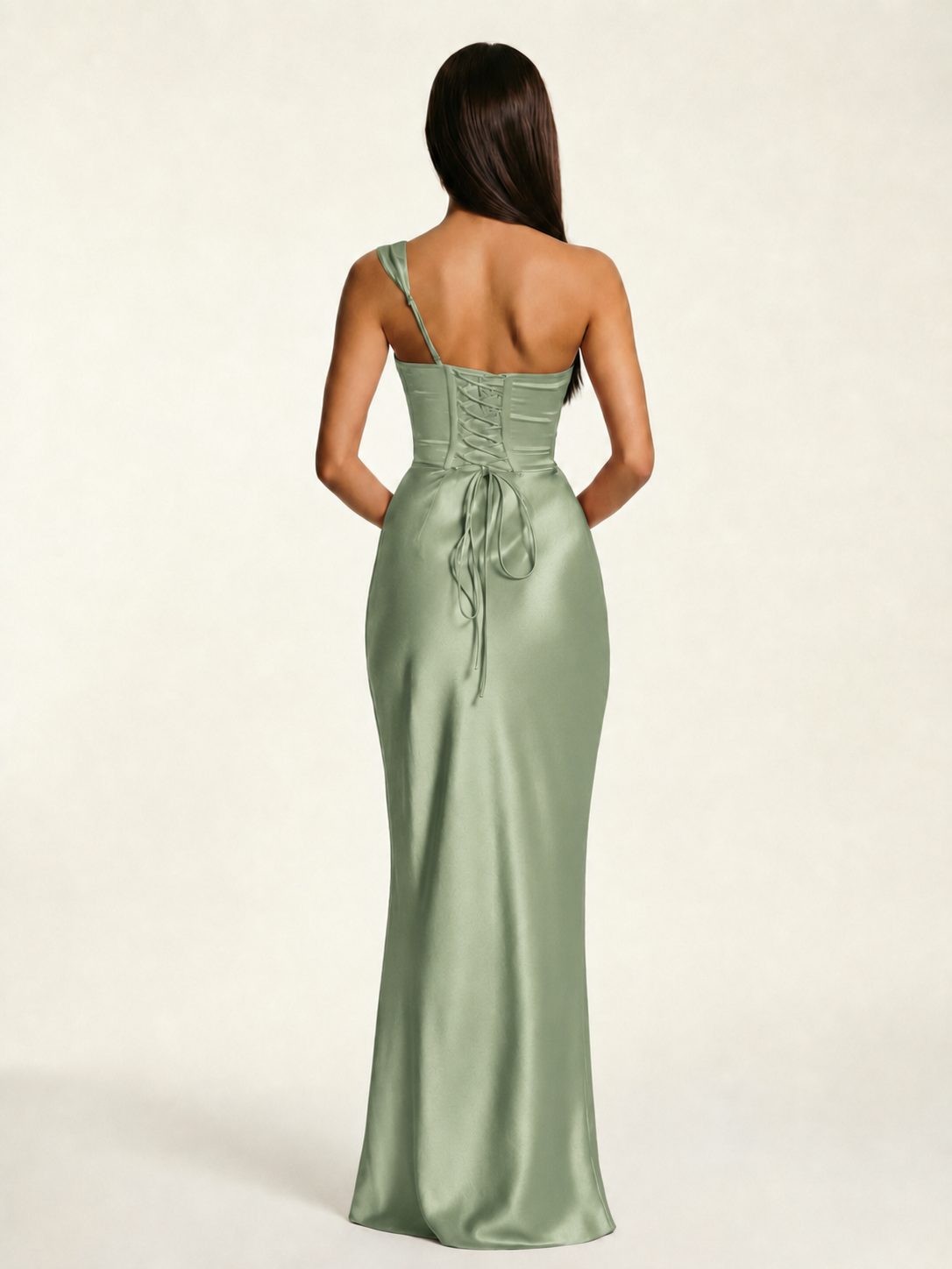 Single-shoulder satin back strap design formal dress