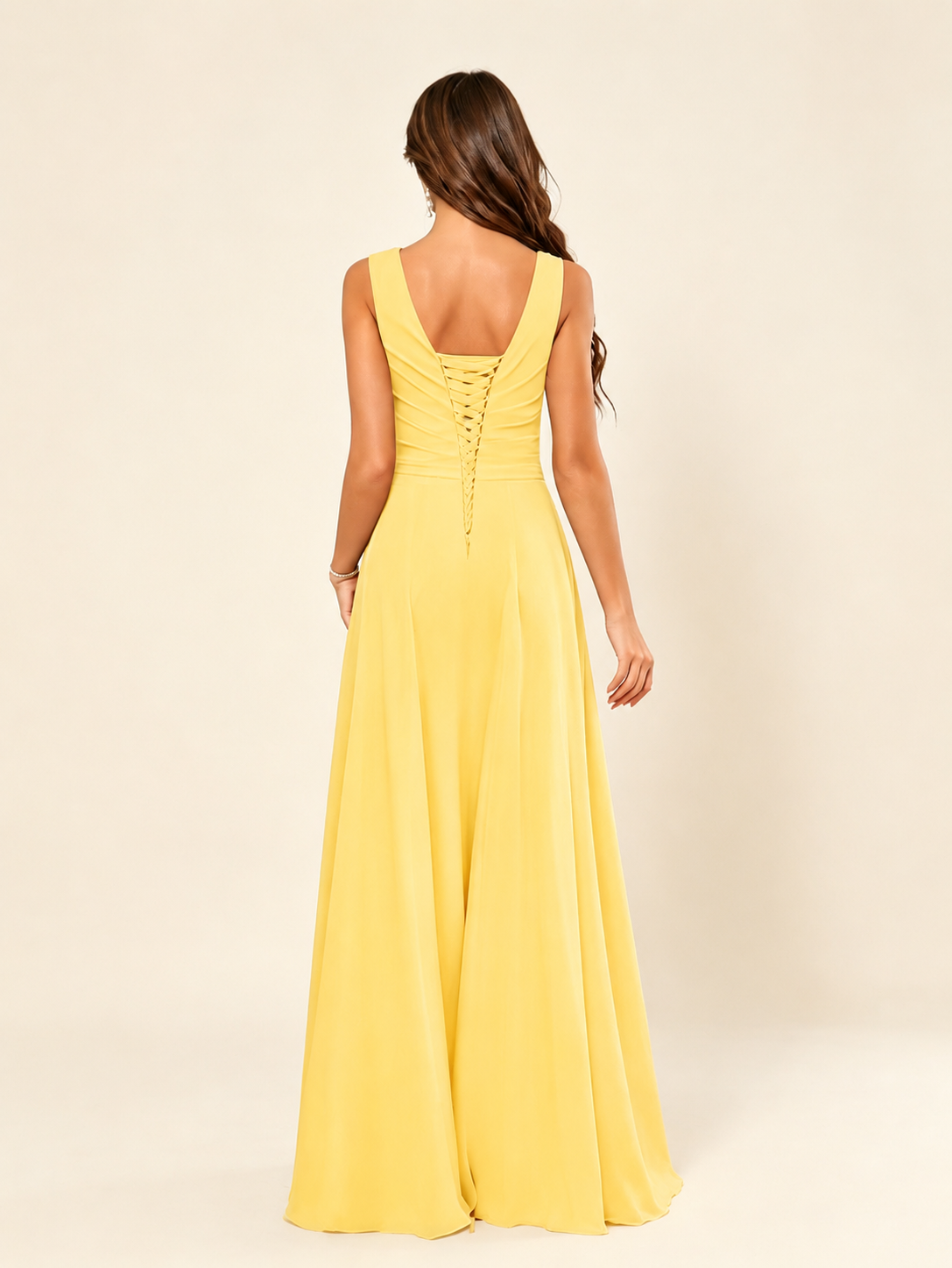 V Neck Sleeveless Chiffon Bridesmaid Dress